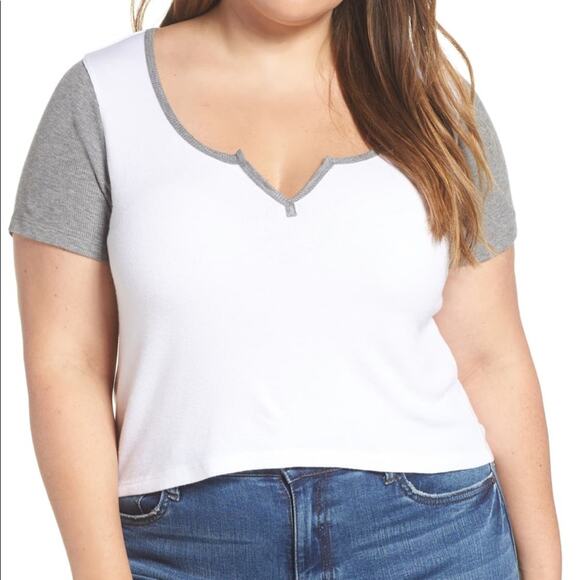 BP Baby Tee Contrast Sleeve Shrunken Top - Picture 1 of 8